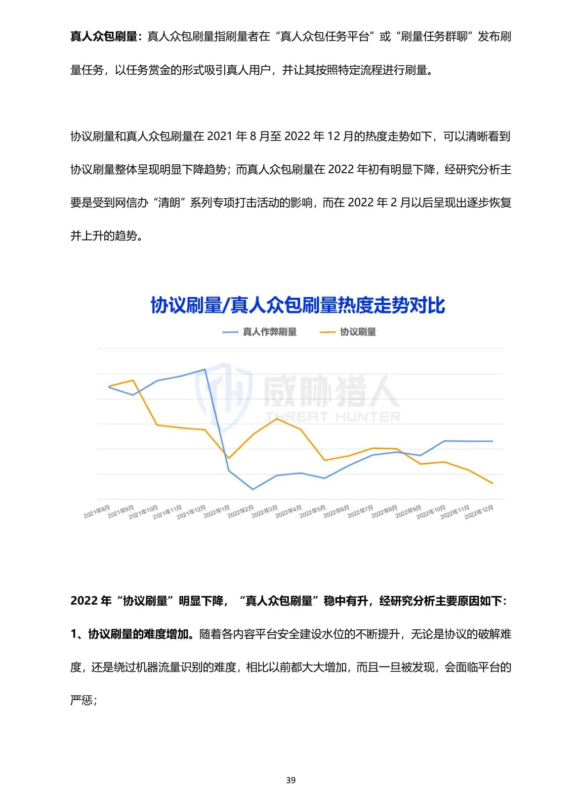 2022年黑灰产业研究报告原 PDF 第 39 页：协议刷量与真人众包刷量趋势
