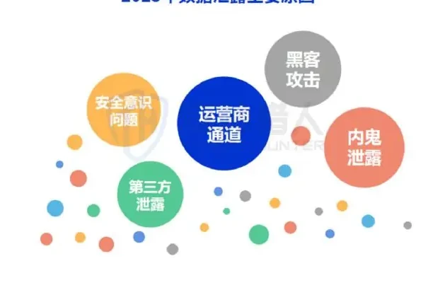 数据泄露原因包括运营商通道泄露、内鬼泄露、黑客攻击等图表（原报告第 10 页）