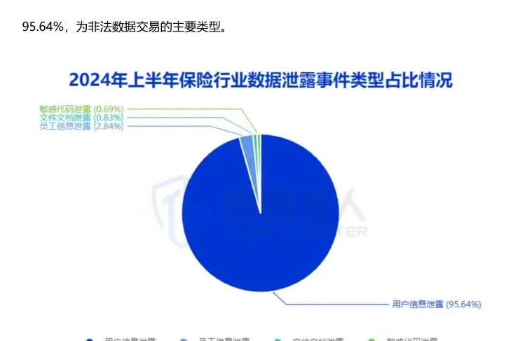 保险行业被泄露的数据类型主要是用户信息,占比超 95%图表（原报告第 14 页）