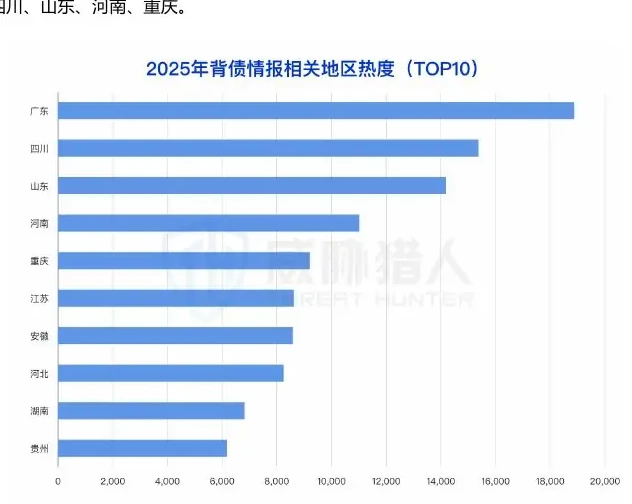 2025 年背债城市热度 TOP5 城市:重庆、广州、成都、上海、深圳图表（原报告第 19 页）